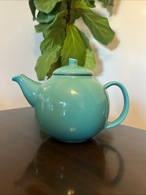 Ceramic Teapot in Teal Turquoise Blue Green - Classic Sleek Round Design